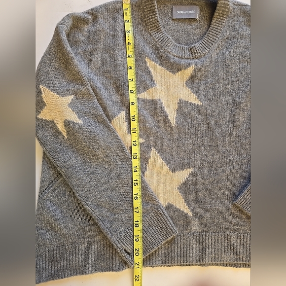 Zadig & Voltaire 100% Cashmere Markus C Star Sweater Grey Size XS Paris France - Picture 13 of 14